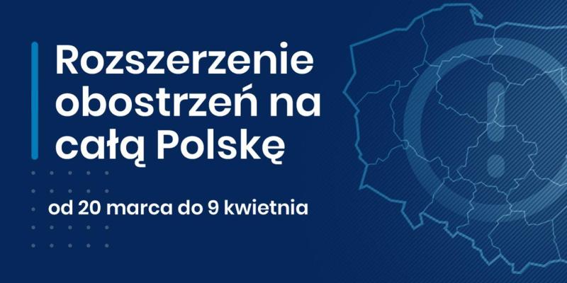 grafika z mapą Polski i napisami o obostrzeniach